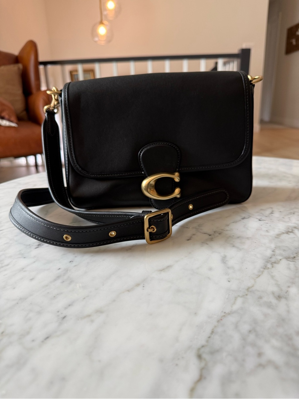Coach Soft Tabby Shoulder Bag Black Leather Brass Gold Hardware - Picture 3 of 6